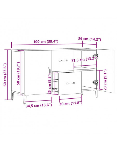 Credenza Rovere Artigianale 100x36x60 cm in Legno Multistrato
