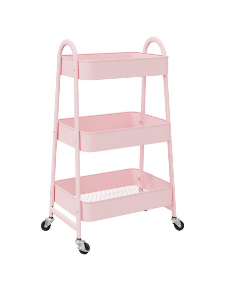 Carrello Portaoggetti a 3 Ripiani Rosa 42x41,5x77 cm in Acciaio