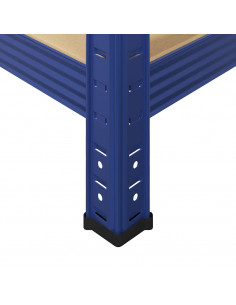 Mensole Portaoggetti 4 Strati 2pz Blu Acciaio Legno Multistrato