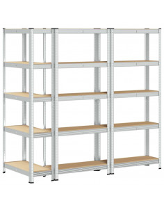 Mensole Portaoggetti 5 Strati 3 pz Argento in Acciaio e Legno