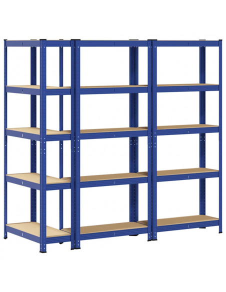 Mensole Portaoggetti 5 Strati 3pz Blu Acciaio Legno Multistrato