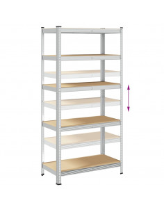 Scaffale Resistente 5 Strati Argento in Acciaio e Multistrato