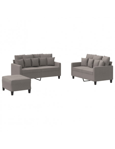 Set di Divani 3 pz con Cuscini Tortora in Tessuto
