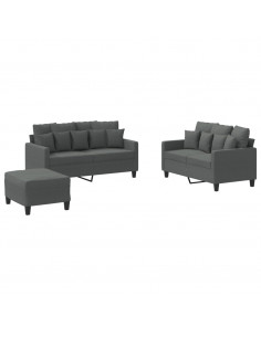 Set di Divani 3 pz con Cuscini Grigio Scuro in Tessuto 2