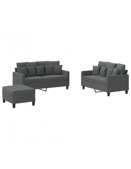 Set di Divani 3 pz con Cuscini Grigio Scuro in Tessuto