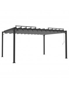 Gazebo con Tetto a Lamelle 3x4 m in Tessuto Antracite/Alluminio 2