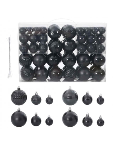Palline di Natale 100 pz Neri Ø3/4/6 cm