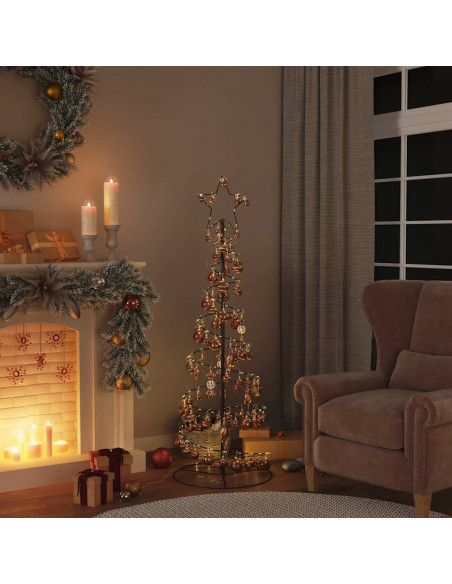 Cono Luminoso Albero Natale Palline 100 LED Bianco Caldo 150 cm