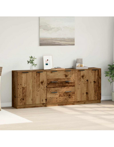 Credenze 3 pz Legno Antico 60x30x70 cm in Legno Multistrato