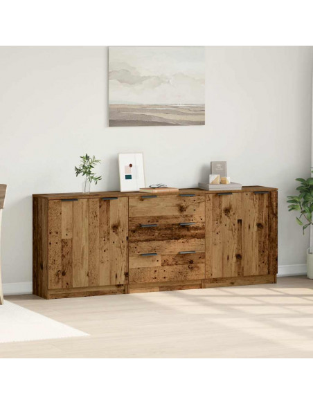 Credenze 3 pz Legno Antico 60x30x70 cm in Legno Multistrato