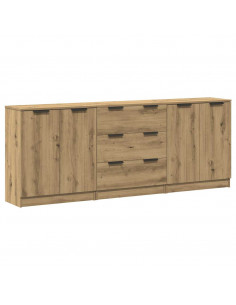 Credenze 3 pz Rovere Artigianale 60x30x70 cm Legno Multistrato 2