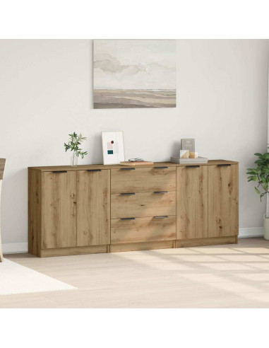 Credenze 3 pz Rovere Artigianale 60x30x70 cm Legno Multistrato