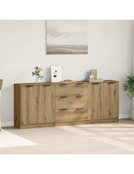 Credenze 3 pz Rovere Artigianale 60x30x70 cm Legno Multistrato