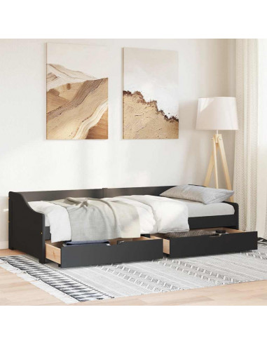 Dormeuse con 2 Cassetti senza Materasso Nero 90x200 cm IRUN