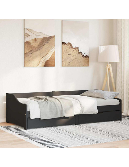 Dormeuse con 2 Cassetti senza Materasso Nero 90x200 cm IRUN