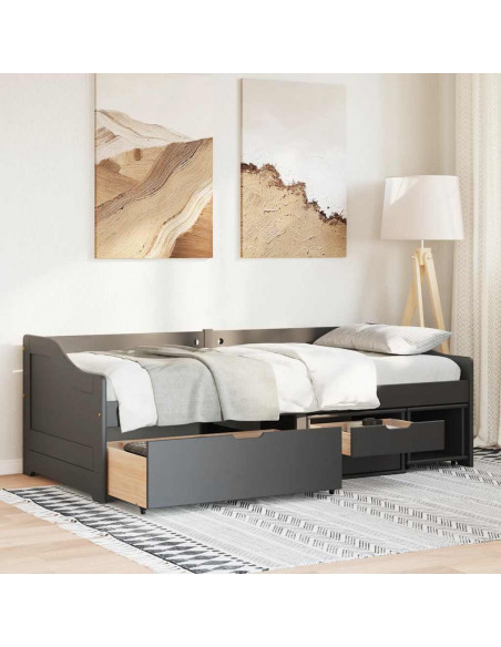 Dormeuse con 3 Cassetti senza Materasso Nero 90x200 cm IRUN