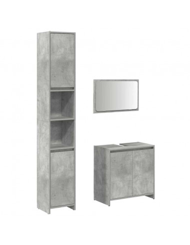 Set Mobili da Bagno 3 pz Grigio Cemento in Legno Multistrato