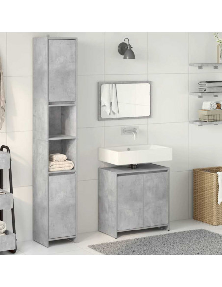 Set Mobili da Bagno 3 pz Grigio Cemento in Legno Multistrato