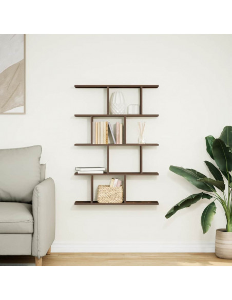 Mensola a Cubo da Muro 12 Scomparti in Truciolato Rovere Fumo