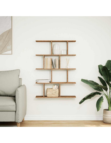 Mensola a Muro a Cubo 12 Scomparti in Truciolato Legno Antico