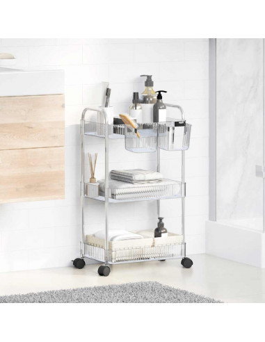 Carrello Portaoggetti a 3 Livelli 37x28x68 cm in Acrilico