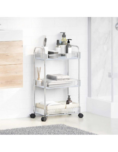 Carrello Portaoggetti a 3 Livelli 37x28x68 cm in Acrilico