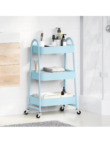 Carrello Portaoggetti a 3 Ripiani Blu 42x41,5x77 cm in Acciaio