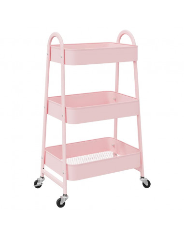 Carrello Portaoggetti a 3 Ripiani Rosa 42x41,5x77 cm in Acciaio