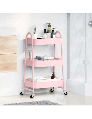 Carrello Portaoggetti a 3 Ripiani Rosa 42x41,5x77 cm in Acciaio