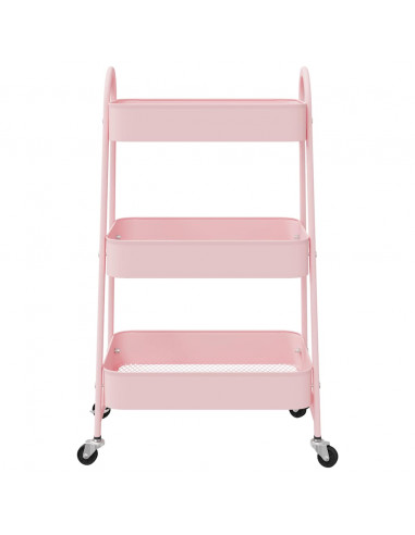 Carrello Portaoggetti a 3 Ripiani Rosa 42x41,5x77 cm in Acciaio