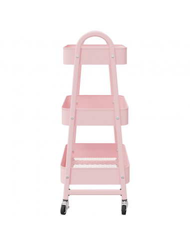 Carrello Portaoggetti a 3 Ripiani Rosa 42x41,5x77 cm in Acciaio