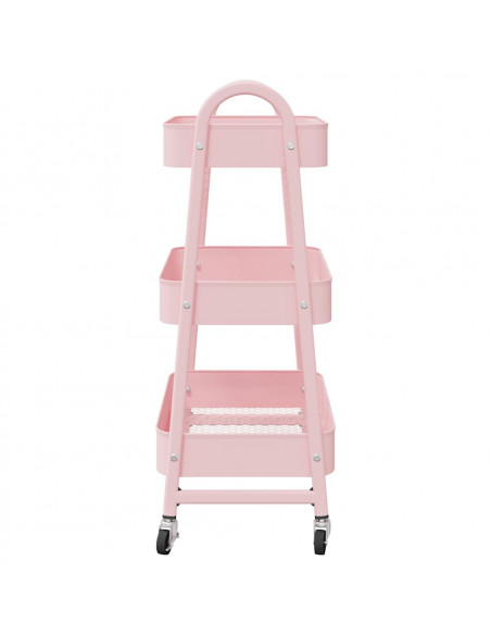 Carrello Portaoggetti a 3 Ripiani Rosa 42x41,5x77 cm in Acciaio