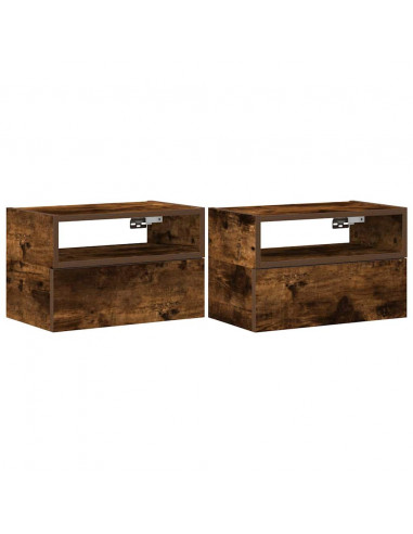 Comodini a Muro 2 pz Rovere Fumo 45x26x28,5 cm