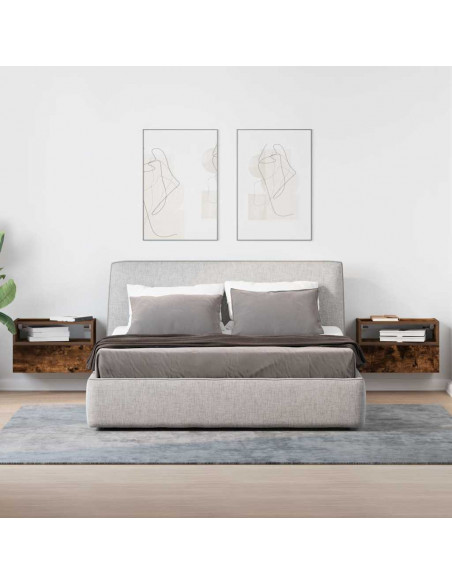 Comodini a Muro 2 pz Rovere Fumo 45x26x28,5 cm