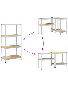 Mensola 4 Strati Argento in Acciaio e Legno Multistrato 2