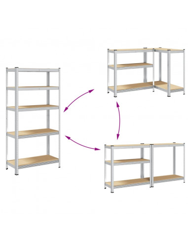 Mensola 5 Strati Argento in Acciaio e Legno Multistrato