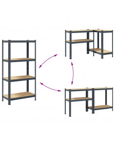 Mensola Portaoggetti 4 Strati Antracite Acciaio e Multistrato 2