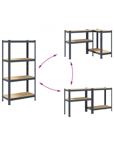 Mensola Portaoggetti 4 Strati Antracite Acciaio e Multistrato