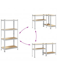 Mensole Portaoggetti 4 Strati 2 pz Argento in Acciaio e Legno 2