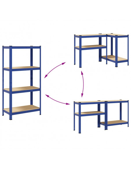 Mensole Portaoggetti 4 Strati 2pz Blu Acciaio Legno Multistrato