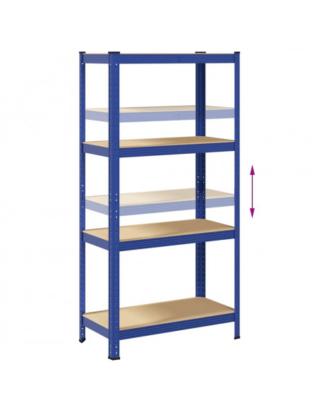 Mensole Portaoggetti 4 Strati 2pz Blu Acciaio Legno Multistrato