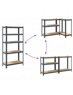 Mensole Portaoggetti 5 Strati 2pz Antracite in Acciaio e Legno 2