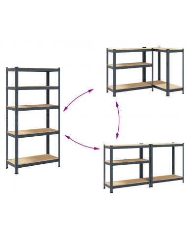 Mensole Portaoggetti 5 Strati 2pz Antracite in Acciaio e Legno
