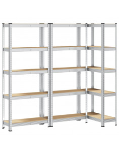 Mensole Portaoggetti 5 Strati 3 pz Argento in Acciaio e Legno 2