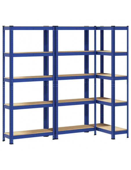 Mensole Portaoggetti 5 Strati 3pz Blu Acciaio Legno Multistrato