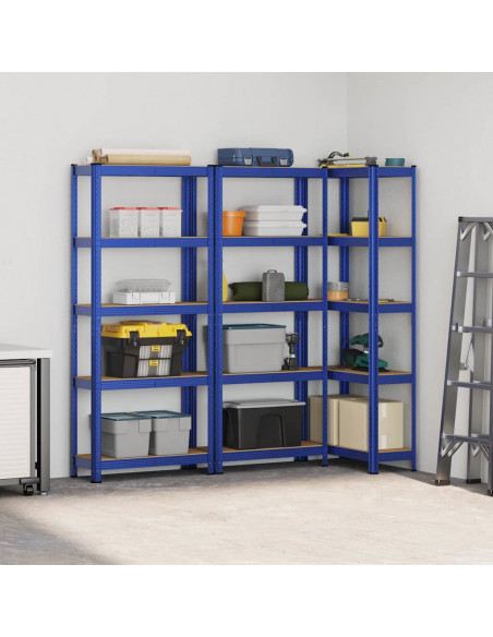 Mensole Portaoggetti 5 Strati 3pz Blu Acciaio Legno Multistrato
