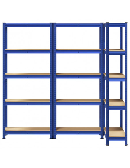 Mensole Portaoggetti 5 Strati 3pz Blu Acciaio Legno Multistrato