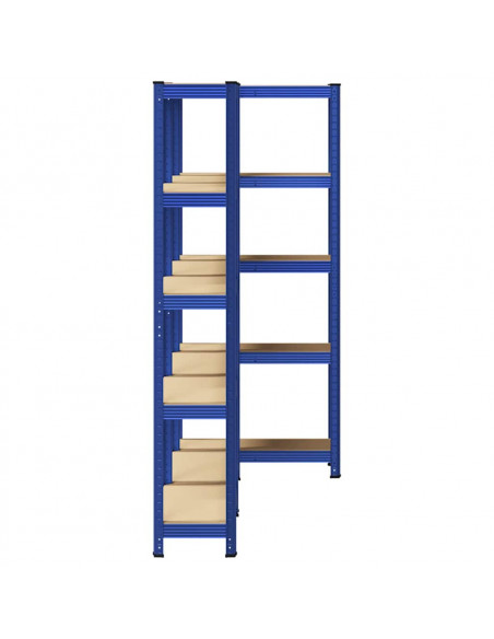 Mensole Portaoggetti 5 Strati 3pz Blu Acciaio Legno Multistrato