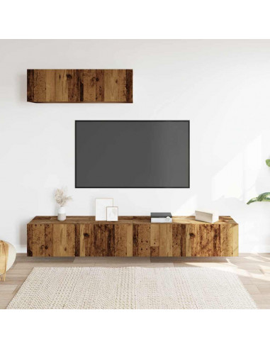 Mobili TV a Parete 3 pz Legno Antico 100x30x30 cm in Truciolato