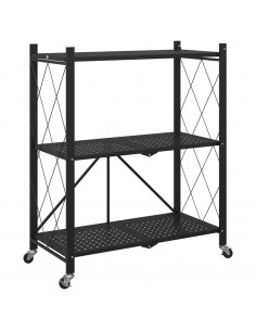 Scaffale Portaoggetti su Ruote Nero 71x34x88 cm in Acciaio 2